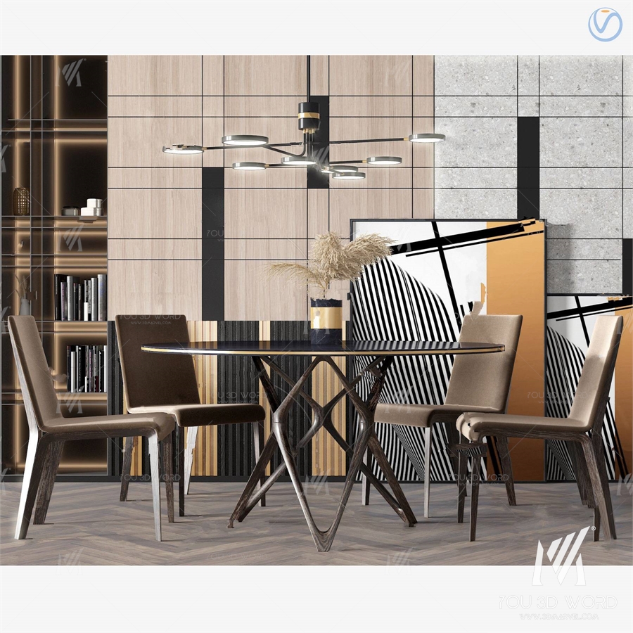 modern round dining table chair 3d model